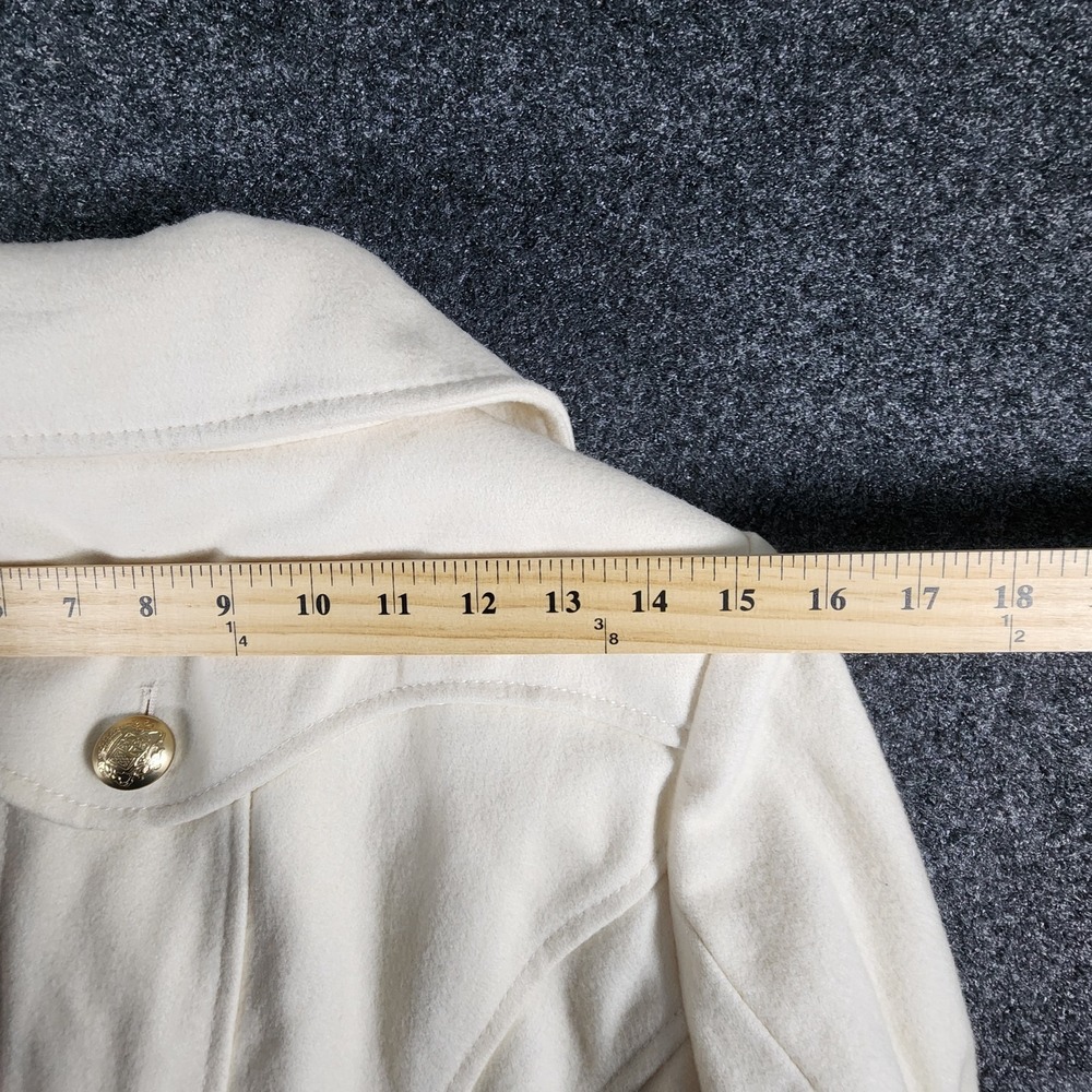 GUESS Wool Cream Gold Buttons Pea Coat Women's Small With Waist Belt Formal - Picture 12 of 12